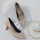 women's synthetic leather square glitter pendant classic pumps beige