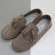 Women's real cow leather round toe frill fringe tassel flat loafers  beige