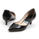 women's pointed toe black synthetic leather middle heels pumps