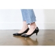 women's pointed toe black synthetic leather middle heels pumps