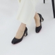 women's synthetic leather chunky med heels comfortable black pumps 