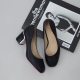 women's synthetic leather chunky med heels comfortable black pumps 