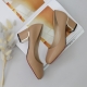 women's synthetic leather chunky med heels comfortable beige pumps 