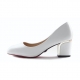 women's synthetic leather chunky med heels comfortable white pumps 