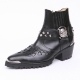 ﻿HAND-MADE Men's black Cow Leather front stitch studded side zip skull stud western ankle bike rider boots US6.5-11.5