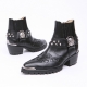 ﻿HAND-MADE Men's black Cow Leather front stitch studded side zip skull western ankle bike rider boots US6.5-11.5