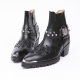 ﻿HAND-MADE Men's black Cow Leather front stitch studded side zip skull western ankle bike rider boots US6.5-11.5