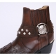 ﻿HAND-MADE Men's brown cow Leather front stitch studded side zip skull western ankle biker boots US6.5~US11.5