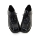 women's square toe black leather lace up med wedge heels oxfords