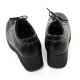 women's square toe black leather lace up med wedge heels oxfords
