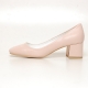 Women's square toe sheep skin chunky med heels pumps