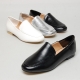 Women's u-line stitch round toe low heel loafers black white silver