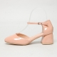 Women's square toe glossy chunky med heels mary-jane pumps
