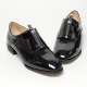 Women's round toe front zip closure glossy low heels loafers