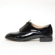 Women's round toe front zip closure glossy med heels loafers