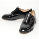 Women's round toe front zip closure glossy med heels loafers