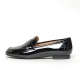 Women's round toe u-line wrinkle glossy black low heels penny loafers