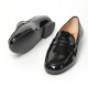 Women's round toe u-line wrinkle glossy black low heels penny loafers