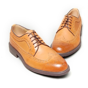 Men's light brown leather wing tip longwing brogues Oxford shoes
