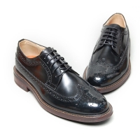 Men's black leather wing tip longwing brogues Oxford shoes