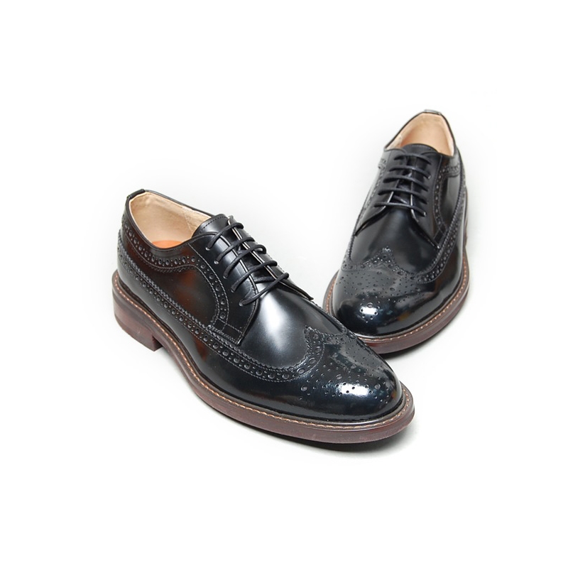 Men's black leather wing tip longwing brogues Oxford shoes