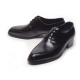 Men's pointed toe u-line stitch open lacing up black leather oxfords shoes
