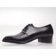 Men's pointed toe u-line stitch open lacing up black leather oxfords shoes
