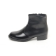 Men's plain toe black leather side zip inner synthetic fur ankle boots