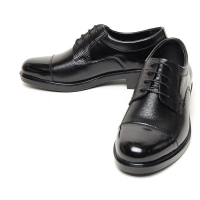 Men's cap toe open lacing platform med heel black leather oxford shoes