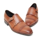 Men's black brown leather cap toe double monk shoes