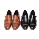 Men's black brown leather cap toe double monk shoes