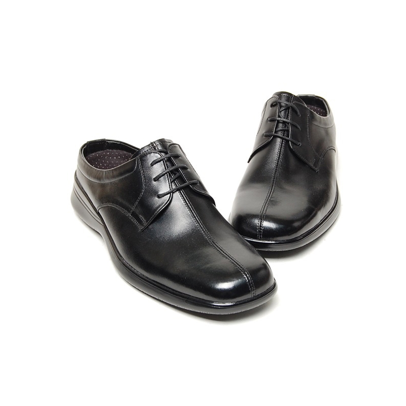 Men's square toe black leather open lacing hidden insole height ...