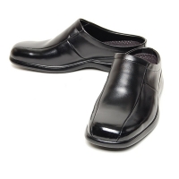 Men's flat square toe black leather hidden insole height increasing elevator shoes loafers mules