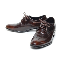 Men's brown leather wing tip brogue open lacing wrinkle oxfords shoes