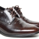 Men's brown leather wing tip brogue open lacing wrinkle oxfords shoes