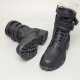 Men's triple belt strap black synthetic leather round toe eyelet lace up side zip combat sole boots