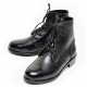 men's black leather eyelet lace up side zip button military ankle boots