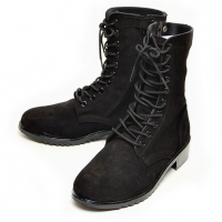 men's black suede eyelet lace up side zip button military mid calf boots