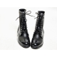 men's black leather eyelet lace up side zip button military mid calf boots