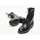 men's black leather eyelet lace up side zip button military mid calf boots
