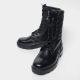 men's black leather platform inner napping eyelet lace up side zip button combat sole military mid calf boots