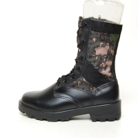 men's black leather fabric military digital eyelet lace up side zip button platform high heel combat sole mid calf boots