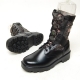 men's black leather fabric military digital eyelet lace up side zip button platform high heel combat sole mid calf boots