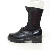 men's black leather fabric military eyelet lace up side zip button platform high heel combat sole mid calf boots