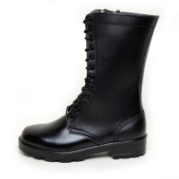 men's black leather eyelet lace up side zip button thick platform high heel combat sole mid calf boots