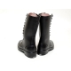 men's black leather eyelet lace up side zip button thick platform high heel combat sole mid calf boots