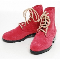 men's thick platform pink synthetic suede eyelet lace up ankle boots