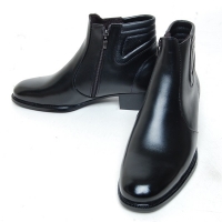 men's plain toe black cow leather inner fur side zip ankle boots