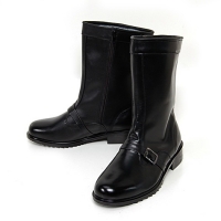 men's plain toe buckle strap black leather inner fur side zip combat sole mid calf boots