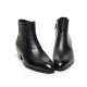 men's plain toe black leather side zip high heels anke boots